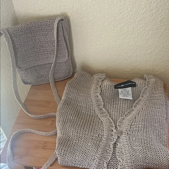 Sag Harbor Bundle Tan Knit Cardigan and Bag Set - Picture 2 of 10